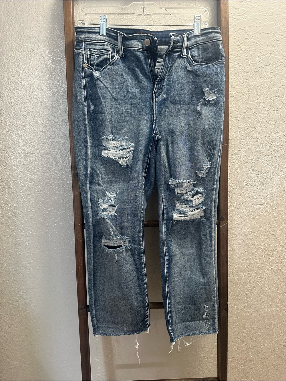 Judy Blue Distressed Medium Blue Boyfriend Jeans
